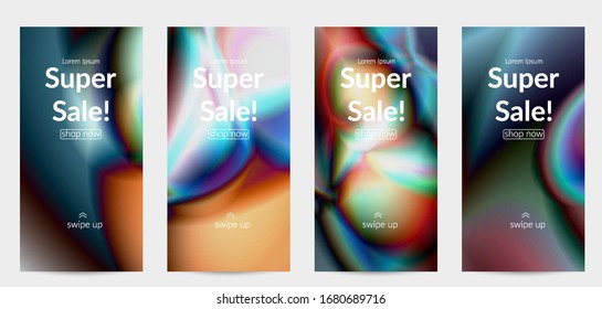 Abstract smooth gradient colors shiny flare moving effect. Northern lights vector background. Glowing hologram texture futuristic outer space energy flow creates psychedelic pattern.