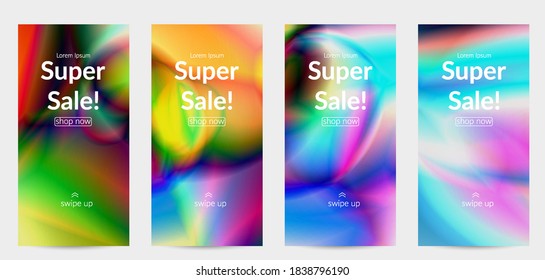 Abstract smooth gradient colors shiny flare moving effect. Northern lights vector background. Glowing hologram texture futuristic outer space energy flow creates psychedelic pattern.