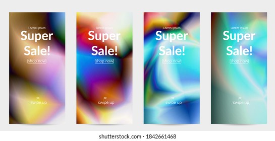 Abstract smooth gradient colors shiny flare moving effect. Northern lights vector background. Glowing hologram texture futuristic outer space energy flow creates psychedelic pattern.