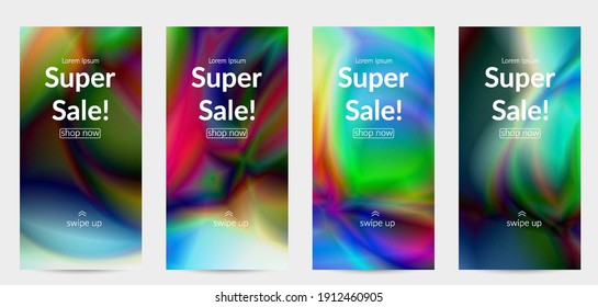 Abstract smooth gradient colors shiny flare moving effect. Northern lights vector background. Glowing hologram texture futuristic outer space energy flow creates psychedelic pattern.