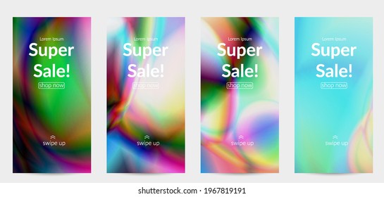 Abstract smooth gradient colors shiny flare moving effect. Northern lights vector background. Glowing hologram texture futuristic outer space energy flow creates psychedelic pattern.