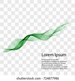 Abstract smooth green wave vector on a transparent background. Illustration of a curved stream of green smoke motion.