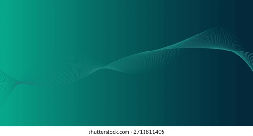 Abstract smooth green wavy lines on black and green background. Simple waves