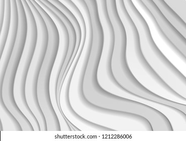 Abstract smooth grey 3d curved waves refraction geometric background. Vector tech design
