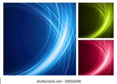 Abstract smooth light lines vector backgrounds set. Eps 10.