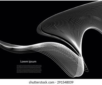 Abstract smooth lines on black background with text