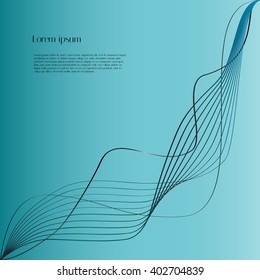 Abstract smooth lines on light blue background with text. Vector background for design magazines and leaflets