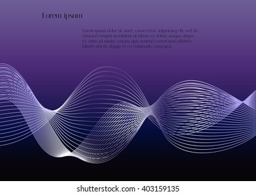 Abstract smooth lines on purple background with text. Vector background for design magazines 