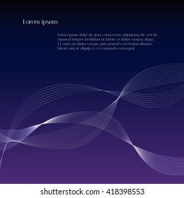 Abstract smooth lines on purple-black background with text. Vector background for design magazines 