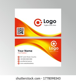 abstract smooth orange yellow wavy business card design, professional stylish name card template vector