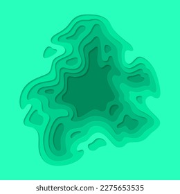 Resumen del patrón de curva de fluido del papel de forma de origami liso. Papercut multicapa textura color turquesa fondo topográfico, capas curvadas y líneas de contorno de elevación ilustración vectorial