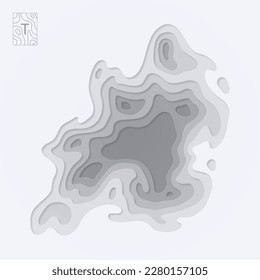 Abstract smooth origami shape paper cut wavy shaped layers. Papercut gray color texture topographic background, curved layers and elevation contour lines vector illustration