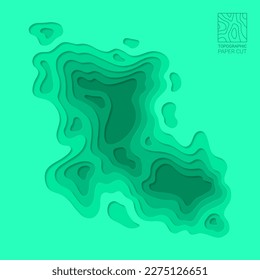 Abstract smooth origami shape turquoise paper cut wavy shaped layers. Papercut color texture topographic background, curved layers and elevation contour lines vector illustration