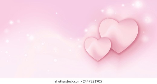 Abstractas fondo rosa liso con dos corazones en él. Vector elegante de Premium