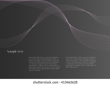 Abstract smooth pink lines on gray background with sample text. Abstract vector background