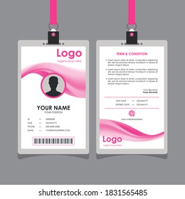 Abstract Smooth Pink Wavy Id Card Design with Blurry Mesh Background Element, Professional Identity Card Template Vector for Employee and Others