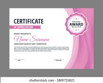 Abstraktes violettes Zertifikatdesign, modernes Professional Certificate mit unscharfem, violettem, violettem Hintergrund, Vektorgrafik