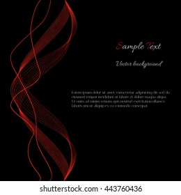 Abstract smooth red lines on black background with sample text. For design magazines and leaflets