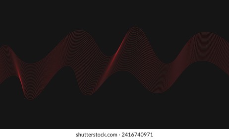 Abstract smooth red waves on black background. vector illustration	