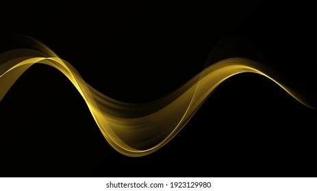 Abstract smooth shiny color golden wave design element with gold glitters effect on black background.
