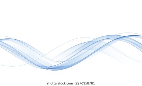 Abstract, smooth, transparent, blue, wave design element. Blue wave. Wave of blue movement curve of a smoky flow.