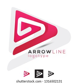 Abstract and Smooth Triangle Line Arrow Vector Logo. Professional Corporate Branding Pyramidal Icon. Geometric Play Button Graphic Design.
