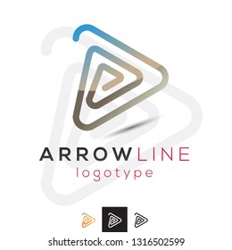 Abstract and Smooth Triangle Line Arrow Vector Logo. Professional Corporate Branding Pyramidal Icon. Geometric Play Button Graphic Design.