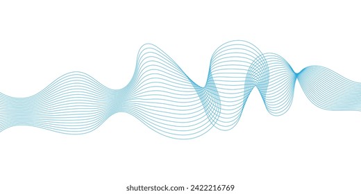 Abstract smooth wave on a white background. Dynamic sound wave flowing wave lines. Digital frequency equalizer. digital Stylized line art background