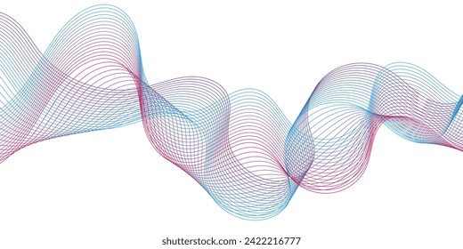 Abstract smooth wave on a white background. Dynamic sound wave flowing wave lines. Digital frequency equalizer. digital Stylized line art background