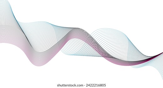 Abstract smooth wave on a white background. Dynamic sound wave flowing wave lines. Digital frequency equalizer. digital Stylized line art background