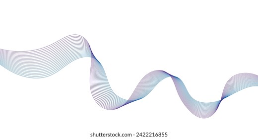 Abstract smooth wave on a white background. Dynamic sound wave flowing wave lines. Digital frequency equalizer. digital Stylized line art background