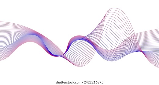 Resumen de una onda suave sobre un fondo blanco. Líneas de onda de sonido dinámicas que fluyen. Ecualizador de frecuencia digital. fondo de arte de línea estilizada digital