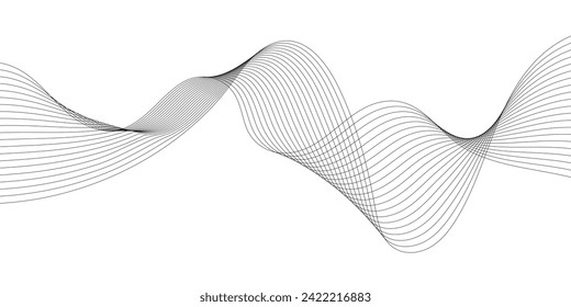Resumen de una onda suave sobre un fondo blanco. Líneas de onda de sonido dinámicas que fluyen. Ecualizador de frecuencia digital. fondo de arte de línea estilizada digital