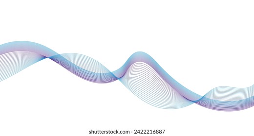 Abstract smooth wave on a white background. Dynamic sound wave flowing wave lines. Digital frequency equalizer. digital Stylized line art background