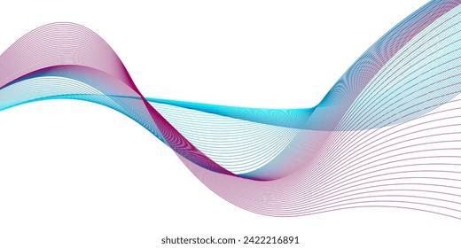 Resumen de una onda suave sobre un fondo blanco. Líneas de onda de sonido dinámicas que fluyen. Ecualizador de frecuencia digital. fondo de arte de línea estilizada digital