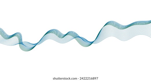 Resumen de una onda suave sobre un fondo blanco. Líneas de onda de sonido dinámicas que fluyen. Ecualizador de frecuencia digital. fondo de arte de línea estilizada digital