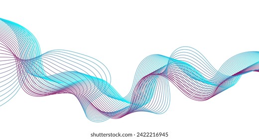 Abstract smooth wave on a white background. Dynamic sound wave flowing wave lines. Digital frequency equalizer. digital Stylized line art background