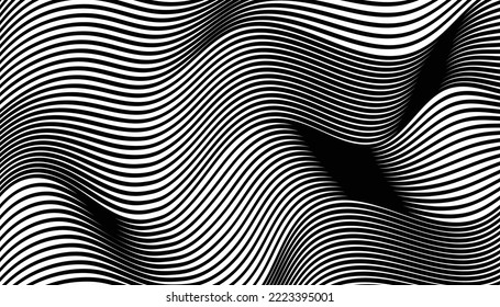 abstract smooth waves background. black and white wavy stripes background