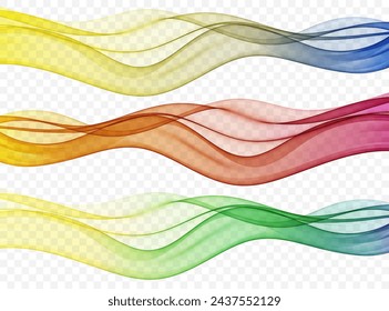 Abstract smooth web wave swoosh set transparent satin light speed border modern layout.