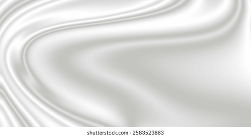 Abstract smooth white silk fabric texture with flowing satin waves, creating an elegant soft background. Perfect for luxury branding and design.