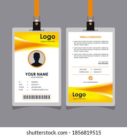 Abstract Smooth Yellow Orange Id Card Design with Blurry Mesh Background Element, Professional Identity Card Template Vector for Employee and Others