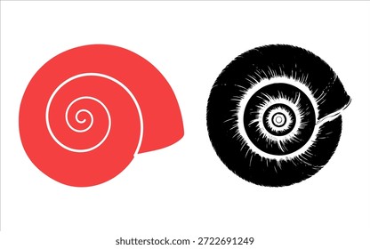 Abstract Snail Shell Icon Set with Red Solid and Black 