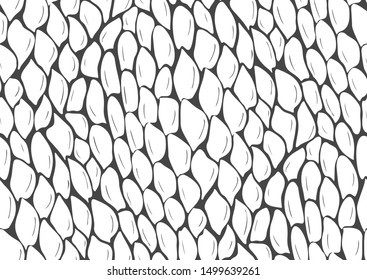 Abstract snake scale skin seamless pattern for fabric design. Vector illustration background. Monochrome animal texture. 