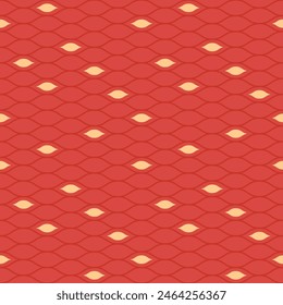 Abstract snake skin seamless pattern. Background of reptile scale, wildlife animal texture in red and gold colors. Asian geometric ornament. Chinese minimalistic linear grid art. Vector illustration