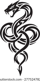 An abstract snake tribal tattoo vector featuring a sleek black silhouette. The design showcases smooth, flowing curves and sharp, well-defined edges for a minimal and clean aesthetic. This high-contrast, isolated flat object is perfect for logo design, body art, branding, and modern graphic illustrations.