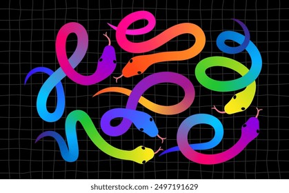 Abstract Snakes Shapes with Color Gradient. Vector 2025 New Year Colorful Graphic. Chinese Lunar Snake Year Pattern. Squiggly Cartoon Design Elements.