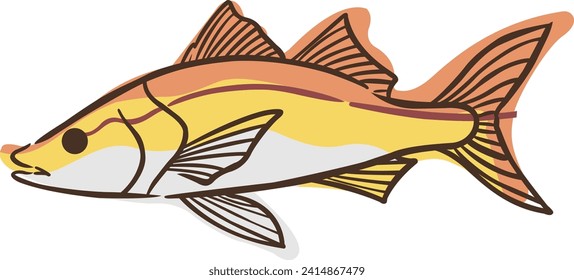 Abstract snook fish doodle sign illustration for decoration on marine life, aquarium, fishing and nautical concept.