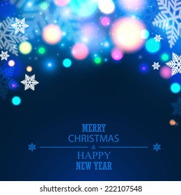 Abstract snow & bokeh light background. Merry Christmas. Vector illustration 
