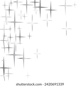 Abstract Snow Flake with Bokeh Sparkling blurred White and Gray  Star burst shine Gray Starlit Card. Confetti Fall Chaotic Decor.