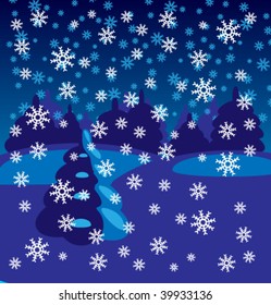 Abstract snow forest background. Winter.